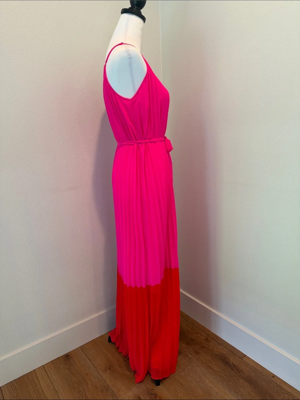 Skies Are Blue Hot Pink and Red Sleeveless Maxi Dress with Waist Tie - Picture 3 of 4